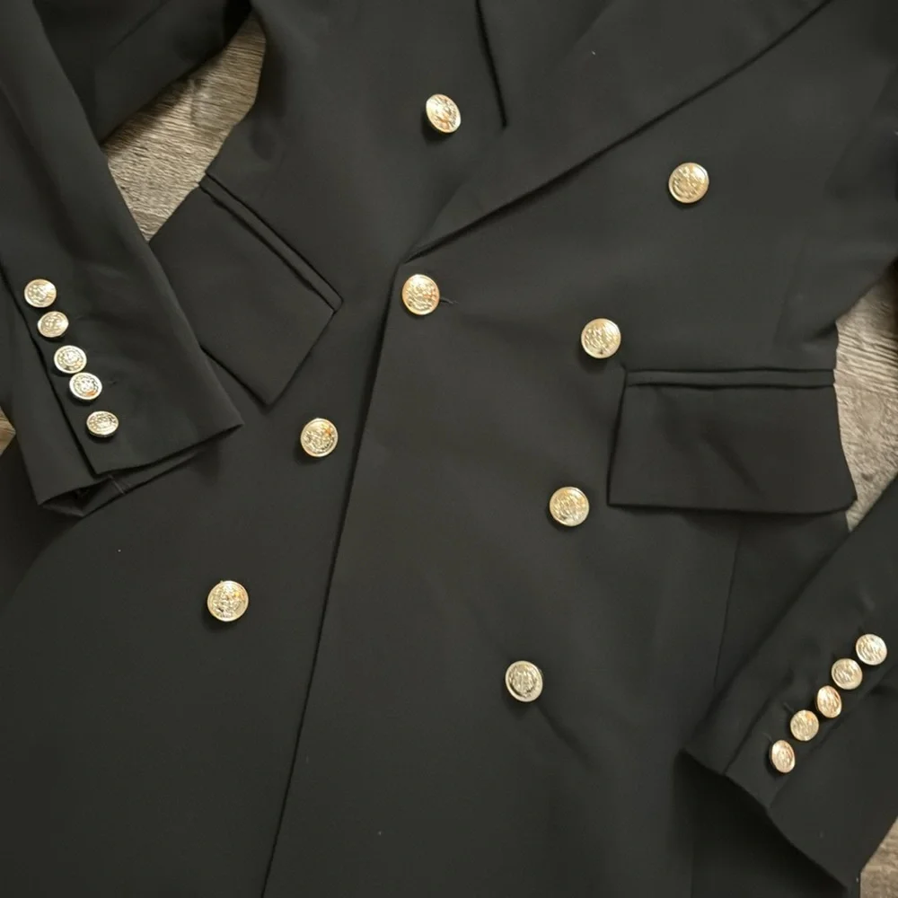 NWOT Lulus XS Captain Blog Black Double Breasted Coat - Picture 2 of 5